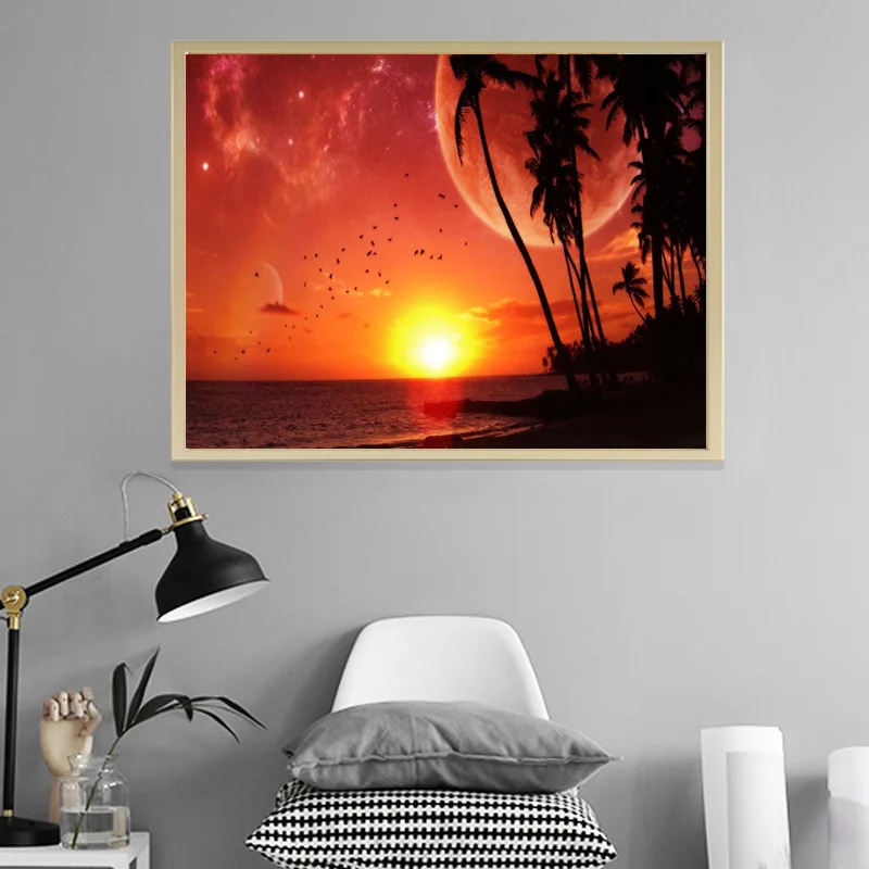 

5D Round Crystal Diamond Painting Sandy Beach In The Sunset Diy Diamond Embroidery Diamond Mosaic Home Decor Embroidery Diamond