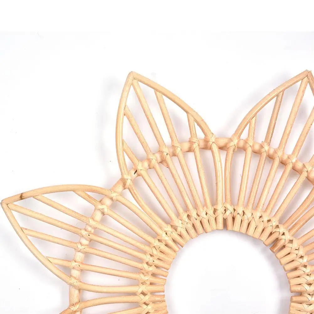 Ручной Тканый ротанг держатель зеркал креативный винтажный цветок натуральные материалы бамбуковая лоза плетеная рама настенная рамка украшение