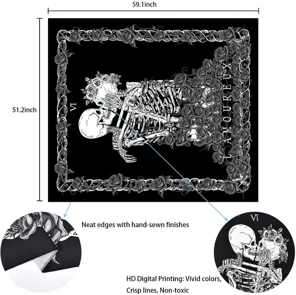 

LUCKYYJ Skull Tapestry Skeleton Lovers Tapestry Death Tarot Card Tapestry Black and White Tapestries for Room