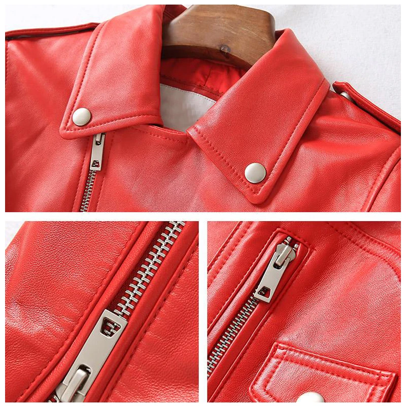 Куртка женская из искусственной кожи ярких цветов модный мотоциклетный жакет