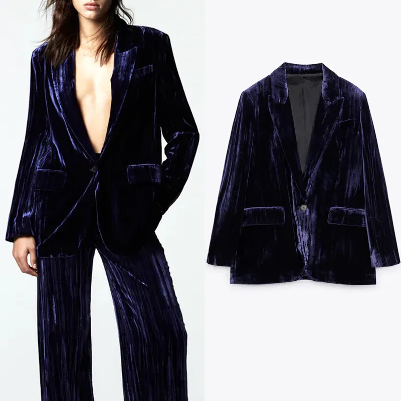 Женский бархатный костюм-оверсайз с брюками и длинным рукавом | Женская одежда