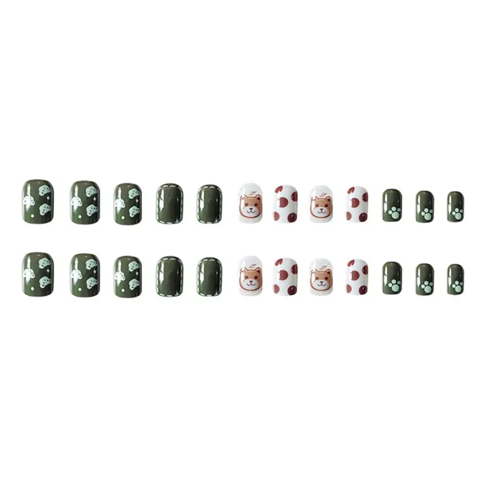 24pcs Artificial False Nails Full Cover Bear Design Wear Short Paragraph Fashion Manicure Patch Press On Fake Art Tips | Красота и