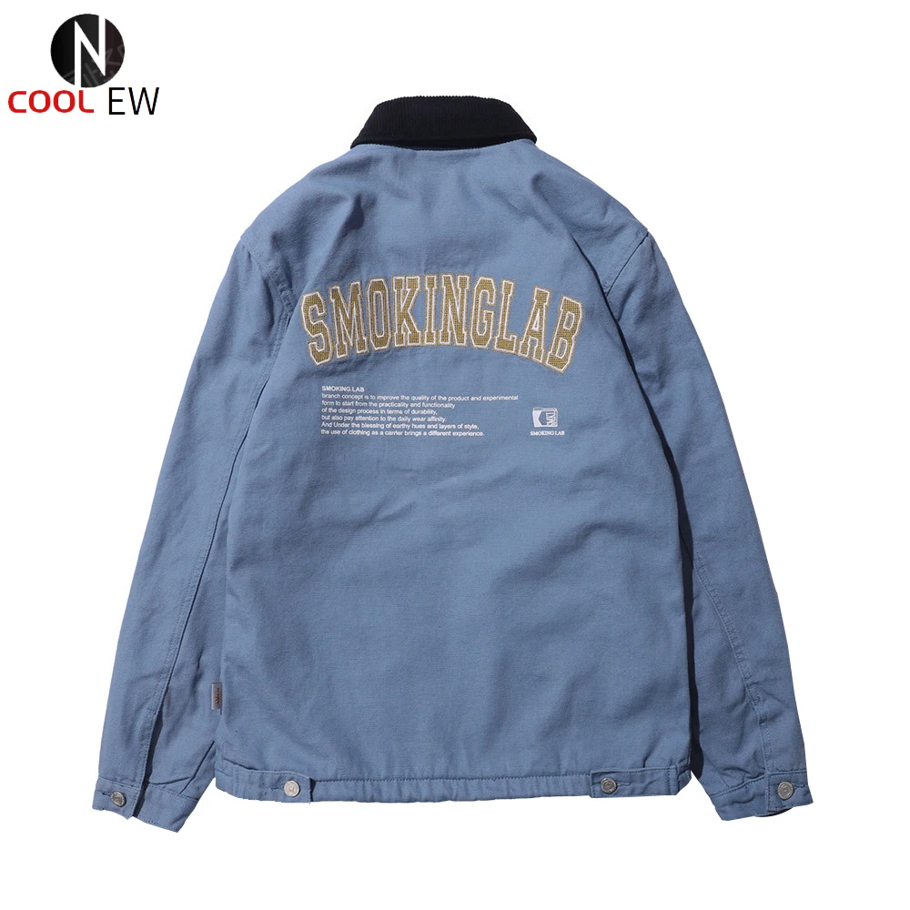 

Куртка мужская джинсовая с вышивкой букв, утепленная Повседневная стеганая верхняя одежда с длинным рукавом, с лацканами, свободного покро...