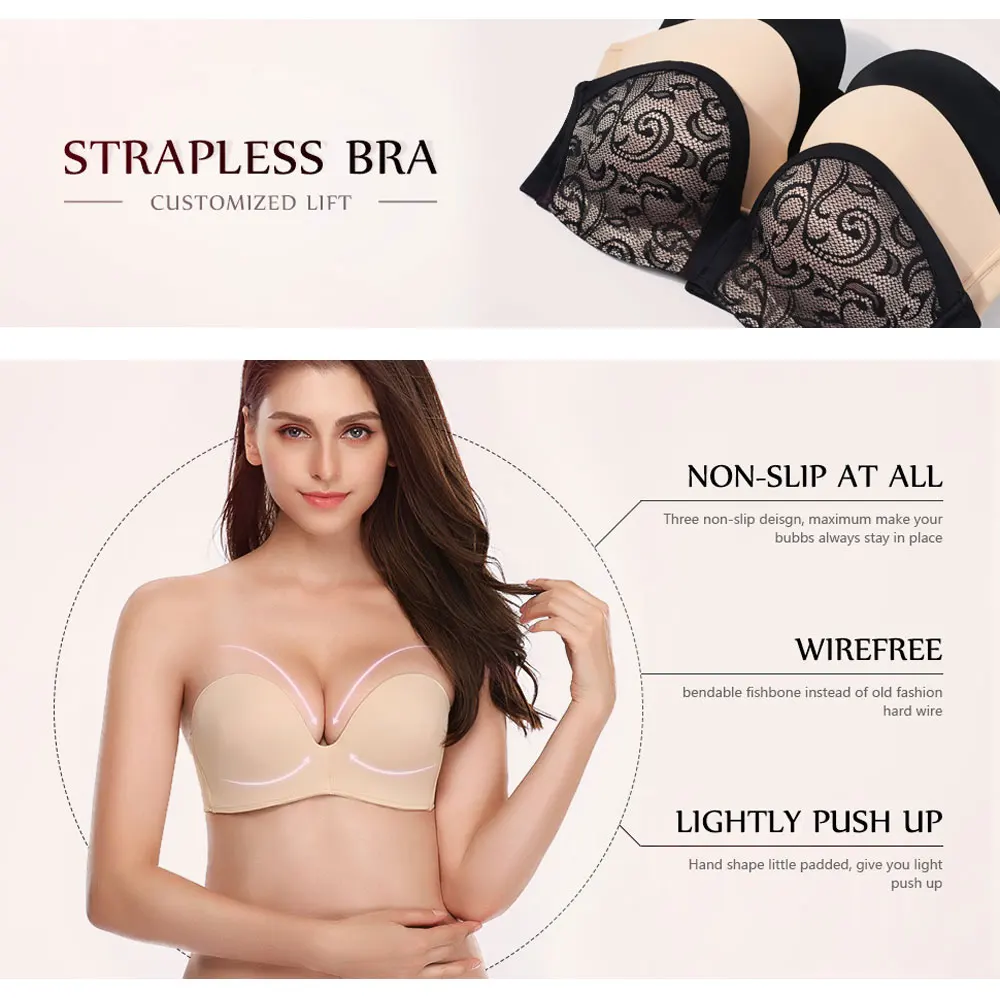 Бюстгальтер пуш-ап без бретелек Женский бесшовный Бралетт размера плюс