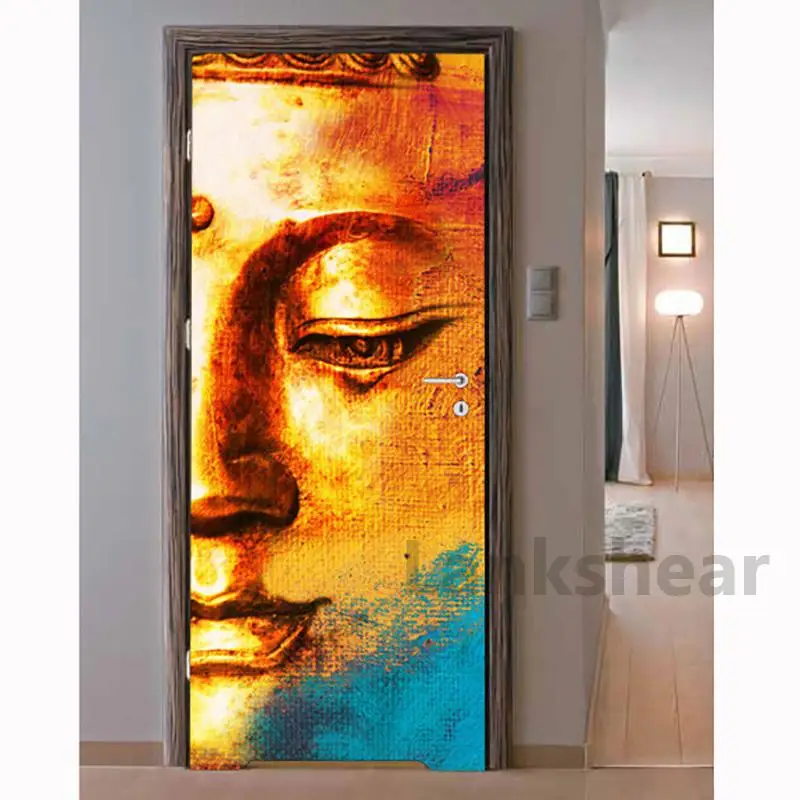 

DIY Door Sticker Self Adhesive Decal Lotus Buddha Home Decor Religion Paper For Living Room PVC Waterproof 3D Print Photo Art