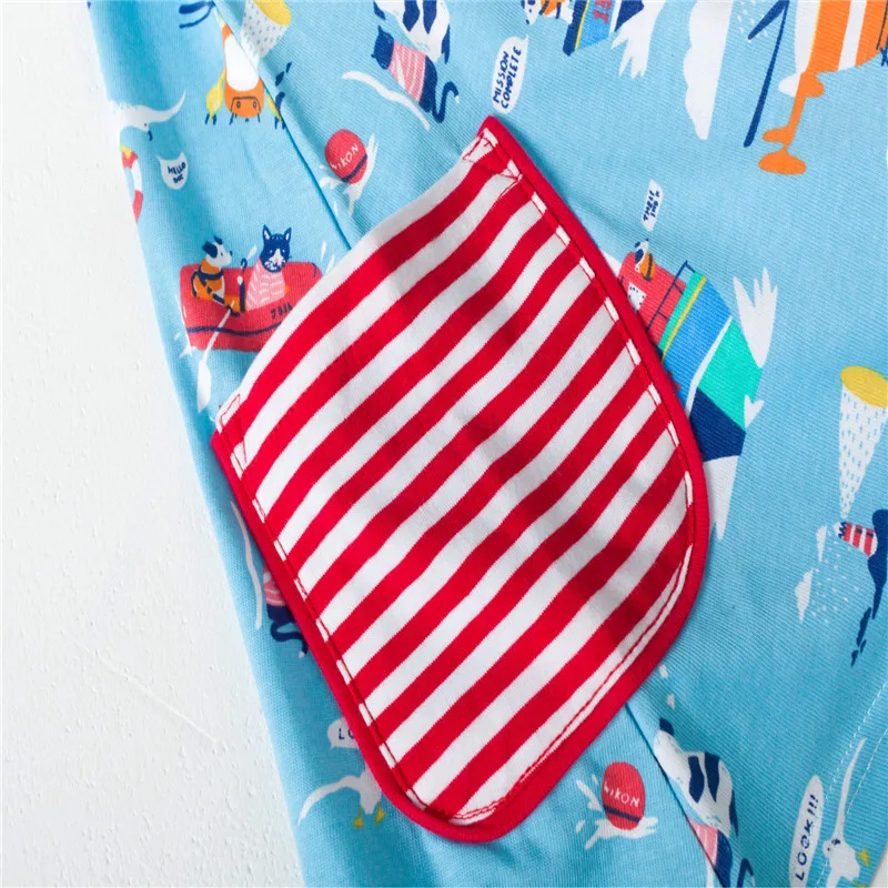 Детское платье с длинным рукавом карманами и мультяшным принтом | Детская одежда