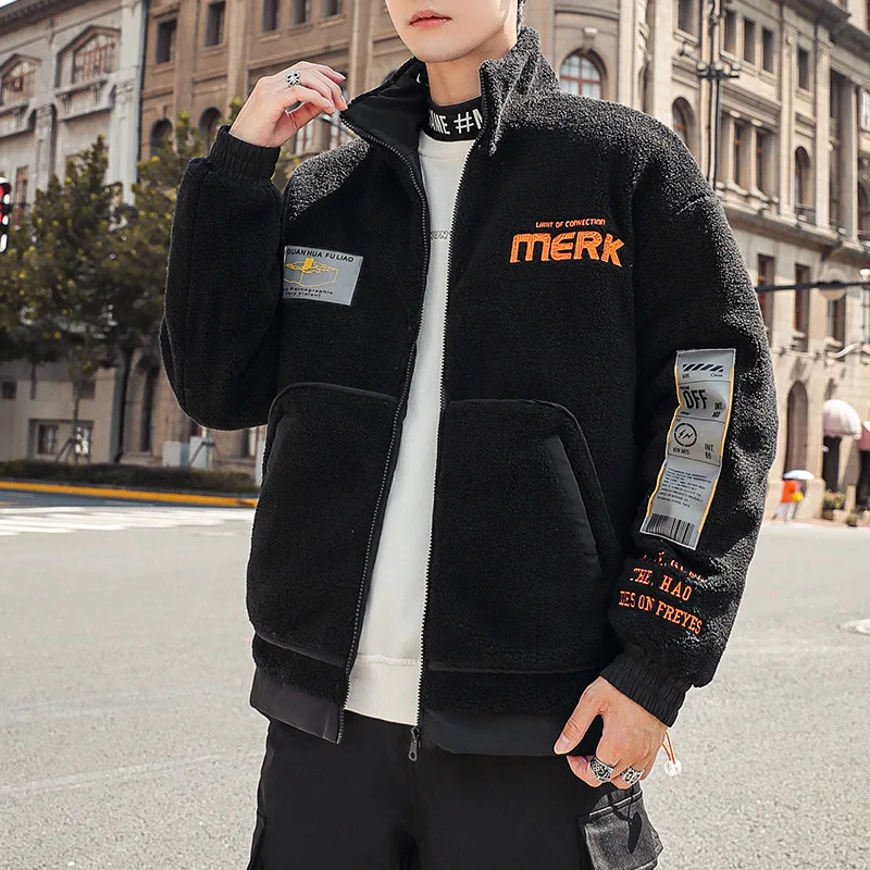 

2020 Autumn & Winter New Casual Plus Size Simple Loose Tide Brand Lamb Wool All-match Thick Men Cotton Jacket Tide Free Shipping