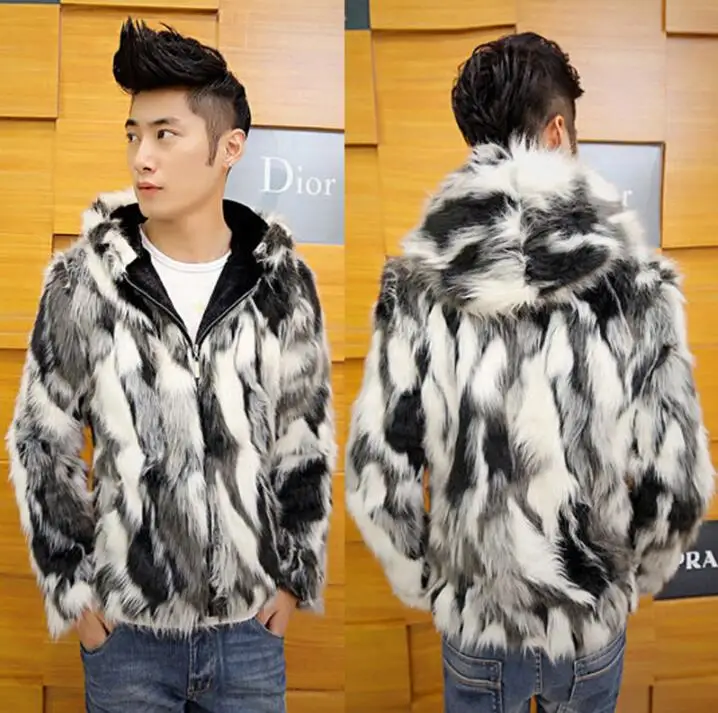 Hooded faux mink fur leather jacket mens warm fur leather coat men loose jackets winter autumn thicken fashion grey