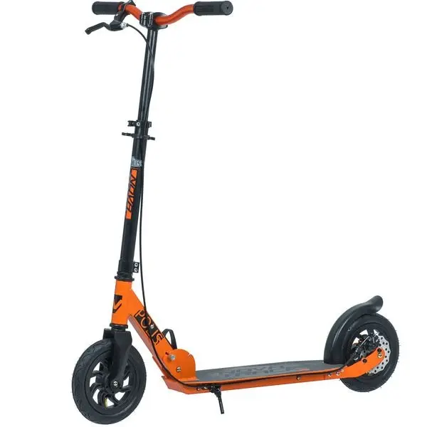 Детский самокат Novatrack Polis с ручным дисковым тормозом, складывающийся, с алюминиевой платформой размером 200*200 мм, элитным Делюкс вспышками и ударником.