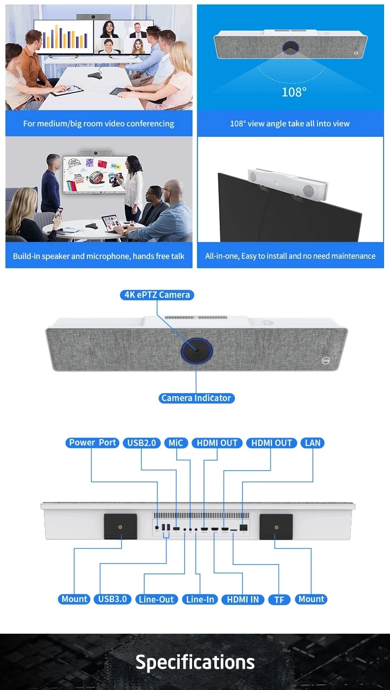 2 шт./лот Android все в одном веб камера 4K с микрофоном и динамиком видео конференц