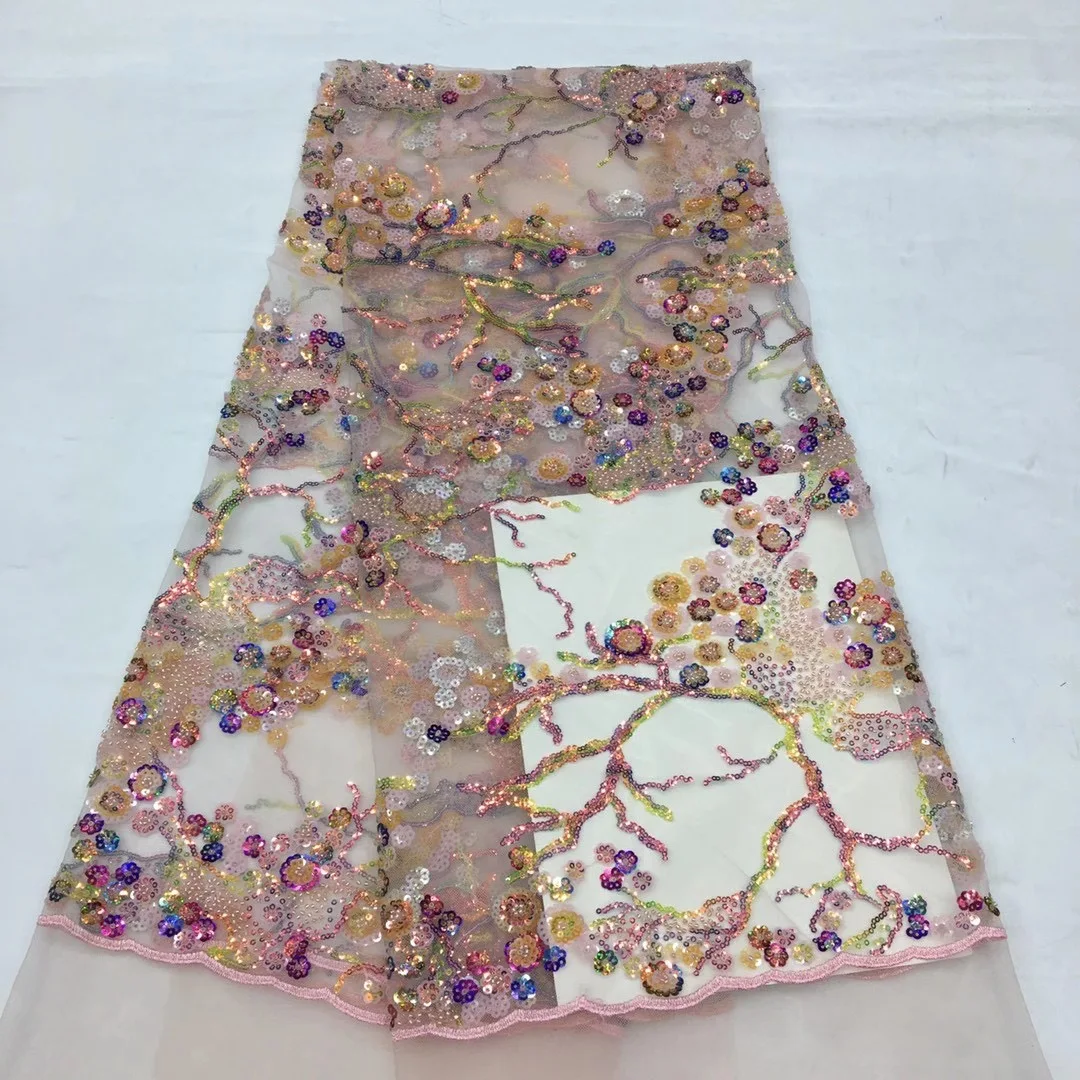 

Luxury Handmade Bead Embroidery Sequin Embroidery French Tulle Lace African Lace Fabric Wedding Sewing Fabric XX4586