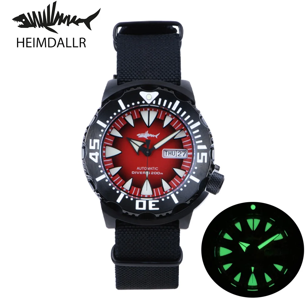 HEIMDALLR Monster Automatic Watch Men NH36A Men's Mechanical Watches Sapphire Vintage C3 Luminous Diver Watch 200M Black PVD enlarge