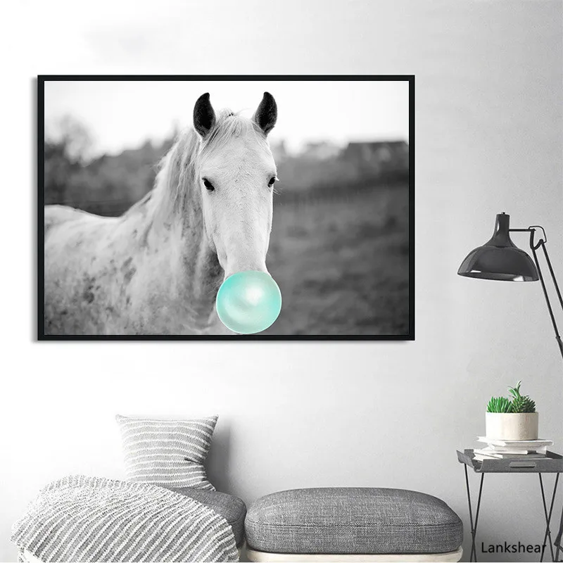 Жевательная резинка панда лошадь Животные Плакаты холст Картины Wall Art