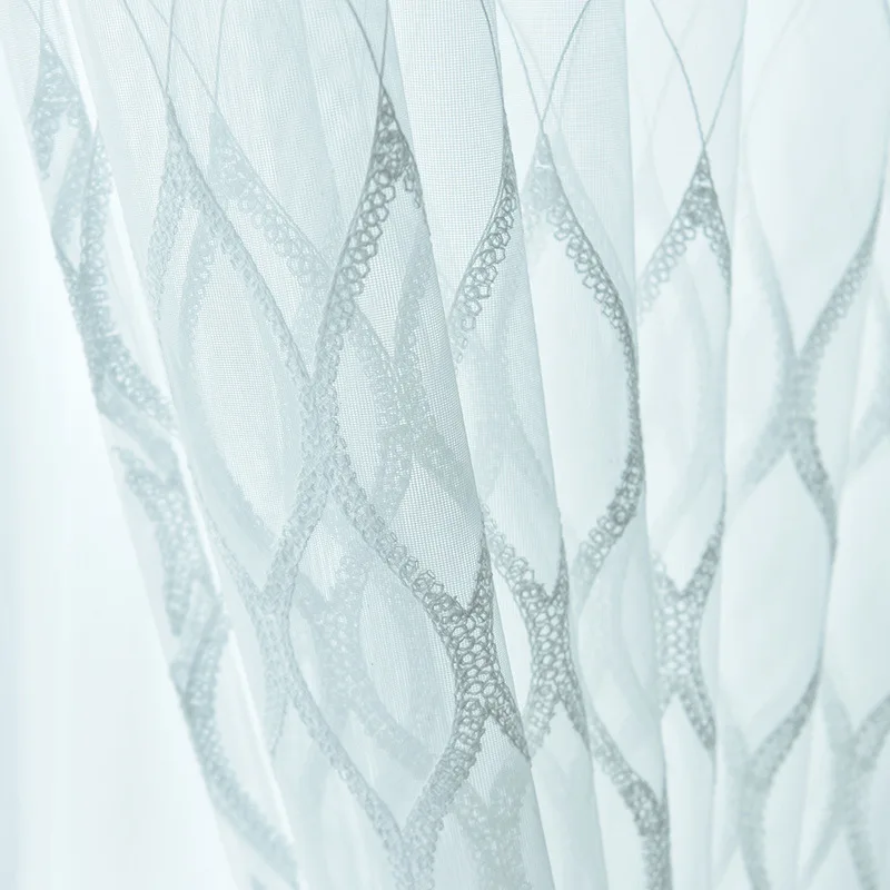 Прозрачные Занавески с геометрической вышивкой для спальни Современные Простые