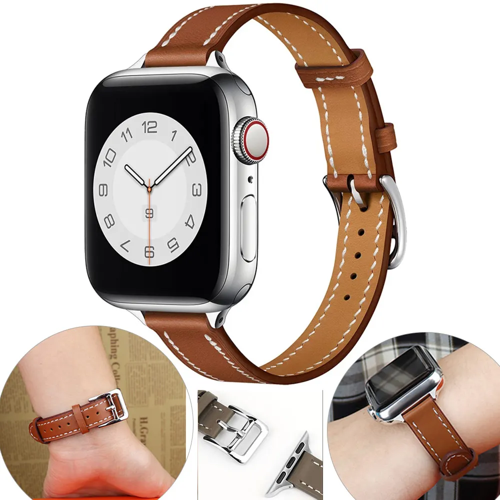 

Leather Attelage strap For Apple Watch band 38mm 40mm 44mm 42mm watchband bracelet Single Tour iWatch Series 3 4 5 6 7 SE strap