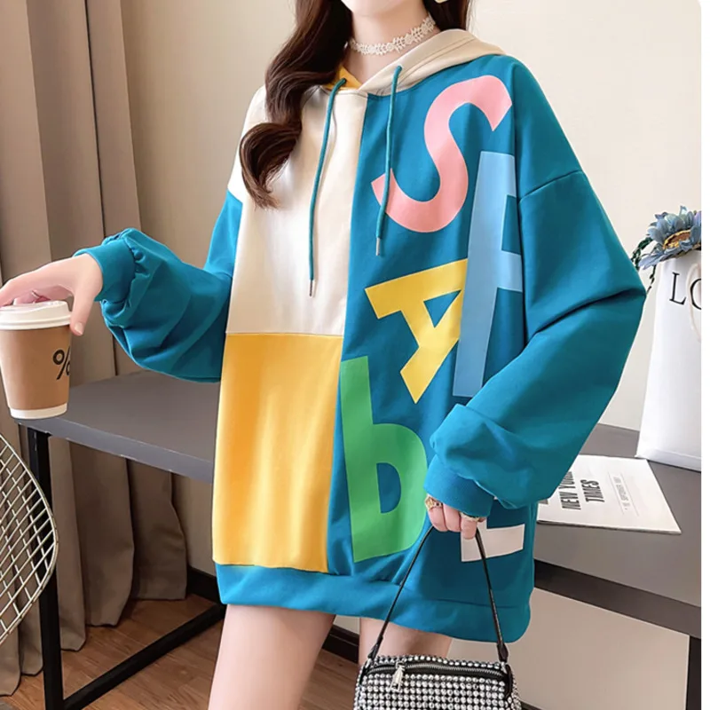 Худи с надписью ярких цветов #1704 свитшот топы пуловеры женская уличная одежда