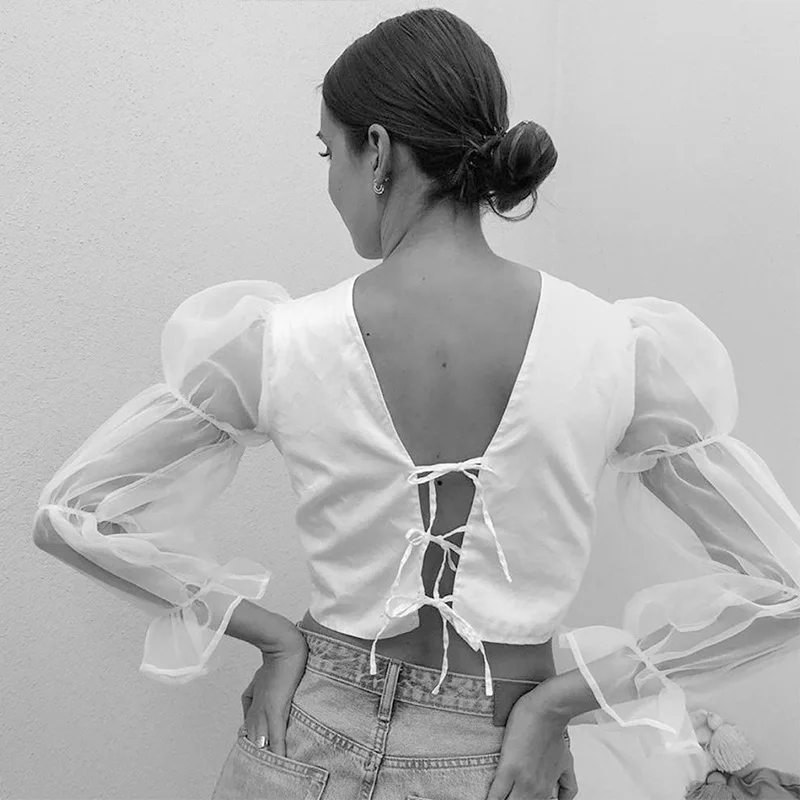 MONMOIRA сетчатые лоскутные сексуальные рубашки с ремешками женские блузки пышными