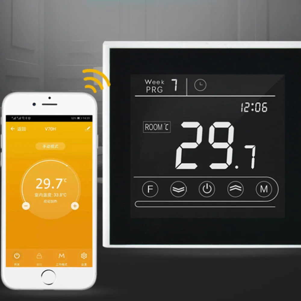 

Intelligent Remote Floor Heating Thermostat High Power Temperature Controller for Water Heating (Black)
