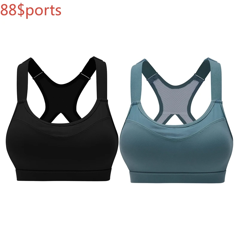 

2Pcs Sports Bra Top Adjustable Spaghetti Straps Fitness Women Sport Bra For Running Yoga Gym Bra - Black M & Cyan S