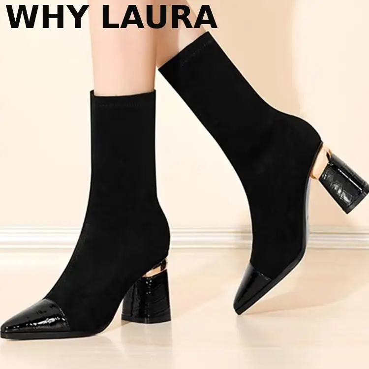 

2021 new sock boots Fashion women's ankle boots Black pointy elastic high heels fetish autumn/winter fashion women's shoes