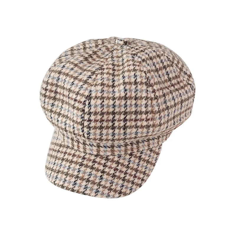 Женская восьмиугольная шапка модный осенний и зимний берет Reyro клетчатая с