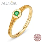 Женское Обручальное Кольцо ALLNOEL, кольцо из стерлингового серебра 925 пробы с натуральным изумрудом в винтажном стиле, регулируемое кольцо из настоящего золота, новинка 2020