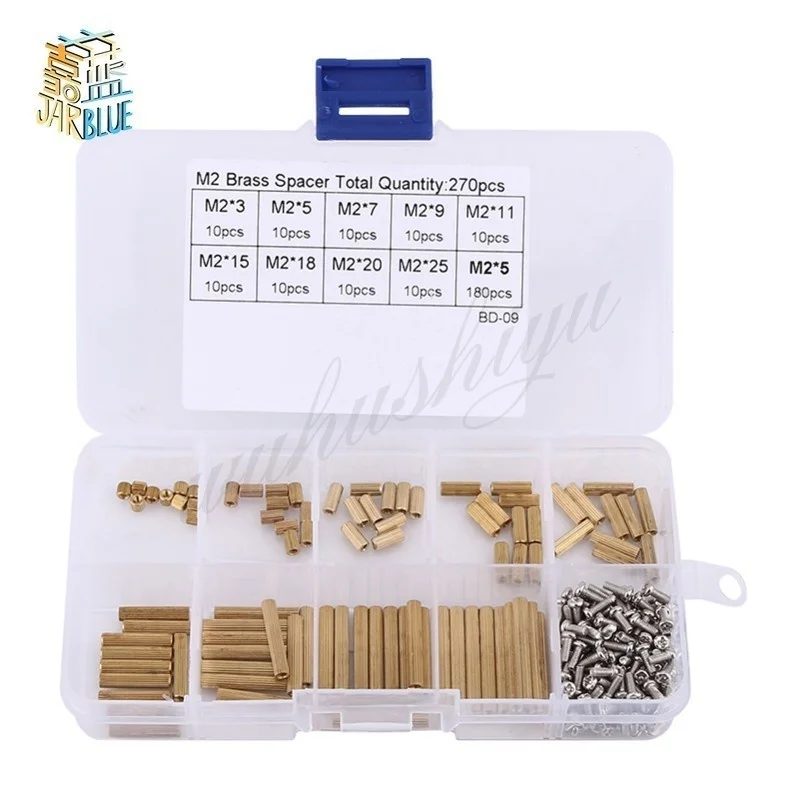 270 шт./компл. латунная круглая прокладка распорка с внутренней резьбой M2 набор