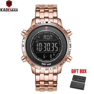 Black rose gold KADEMAN, роскошные Брендовые мужские часы, военные спортивные часы, мужские цифровые часы, полностью стальные водонепроницаемые наручные часы, relogio masculino - Цвет: Black rose gold