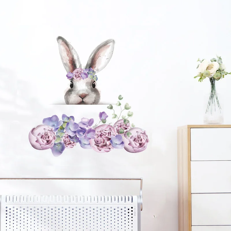 Наклейки на стену с изображением кролика цветов спальни гостиной Декорации для