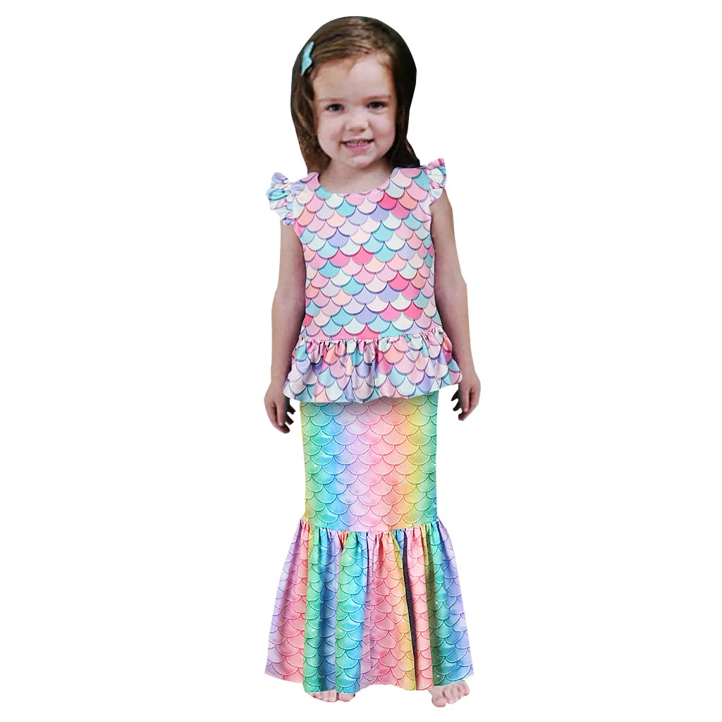 Одежда для маленьких девочек многоцветная шкала рубашка с принтом топы юбка