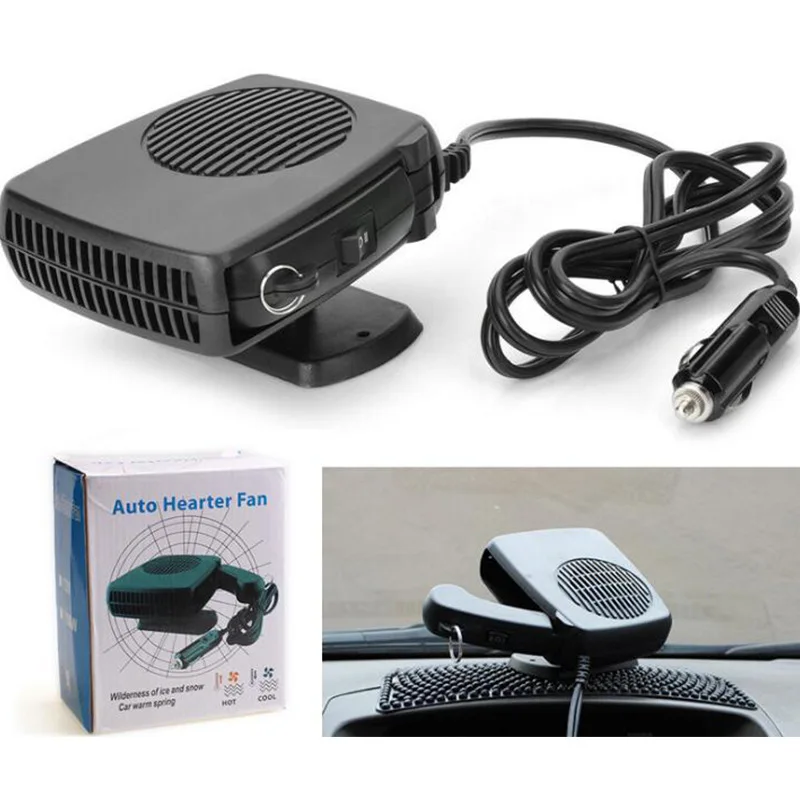 

12V Car Heater Windshield Defroster Portable Adjustable Electric Windmill Air Warmer Auto Cooling and Heating Fan for Universal