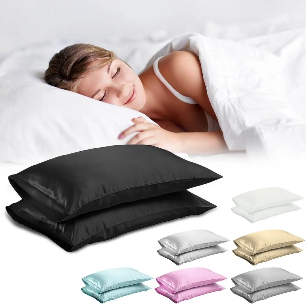 

Queen/KING Silk Satin Pillow Case Bedding Pillowcase Smooth Home White Black Grey Khaki Sky Blue Pink Sliver #BW