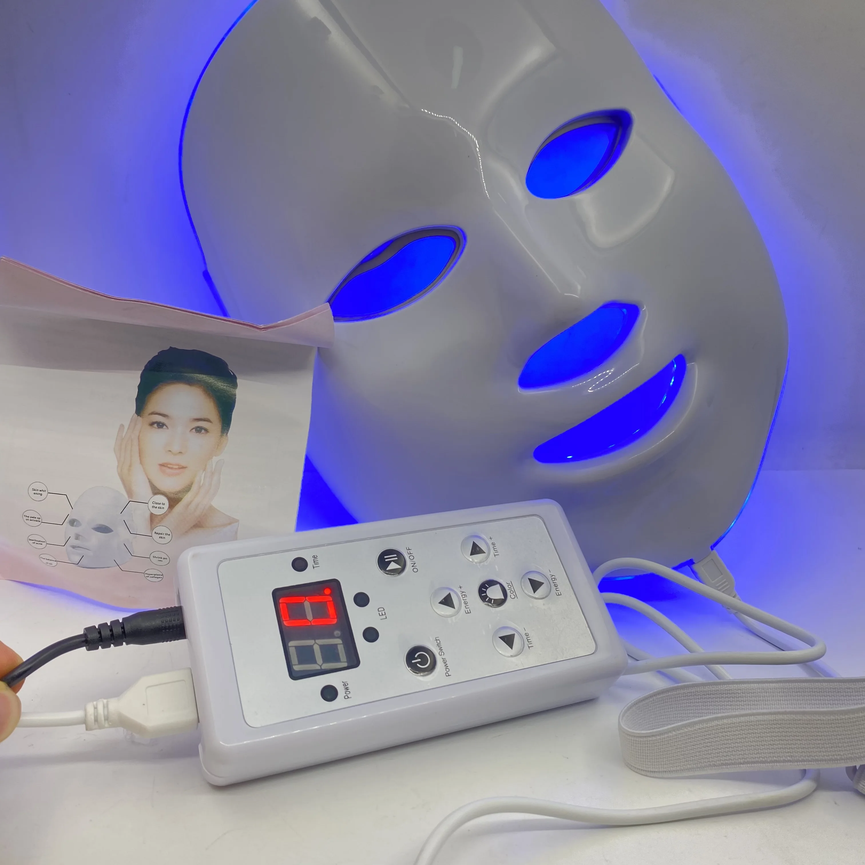 2pcs 7 Colors Led Photon Electric LED Facial Mask with Neck Skin Rejuvenation Anti Wrinkle Acne Therapy Skin Care Beauty Mask