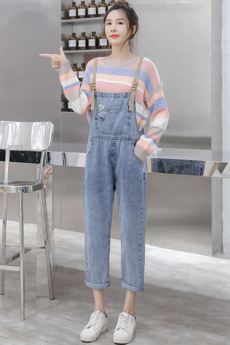 

676# 2021 Spring Denim Maternity Bib Jeans Loose Straight Jumpsuits Clothes for Pregnant Women Pregnancy Overalls Pants