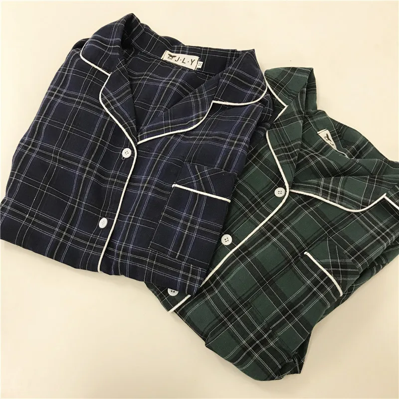

CBAFU summer plaid pajamas set women sleepwear home suit short sleeve single breasted tops shorts 2 piece set homewear suit M794