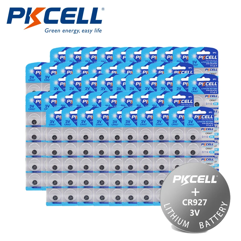

50Pcs/10Packs PKCELL 3V Lithium Button/Coin Cells Batteries CR927 927 DL927 BR927 ECR927 5011LC