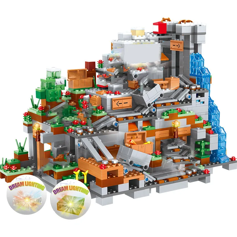 

1315PCS Compatible 21137 My World Building Blocks Mountain Cave Elevator Village Figures Module Bricks DIY Toys for Children
