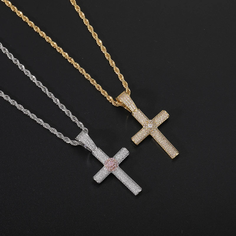 

Hip Hop Micro Paved Cubic Zirconic Bling Iced Out Flower Cross Pendants Necklaces for Men Rapper Jewelry Drop Shipping