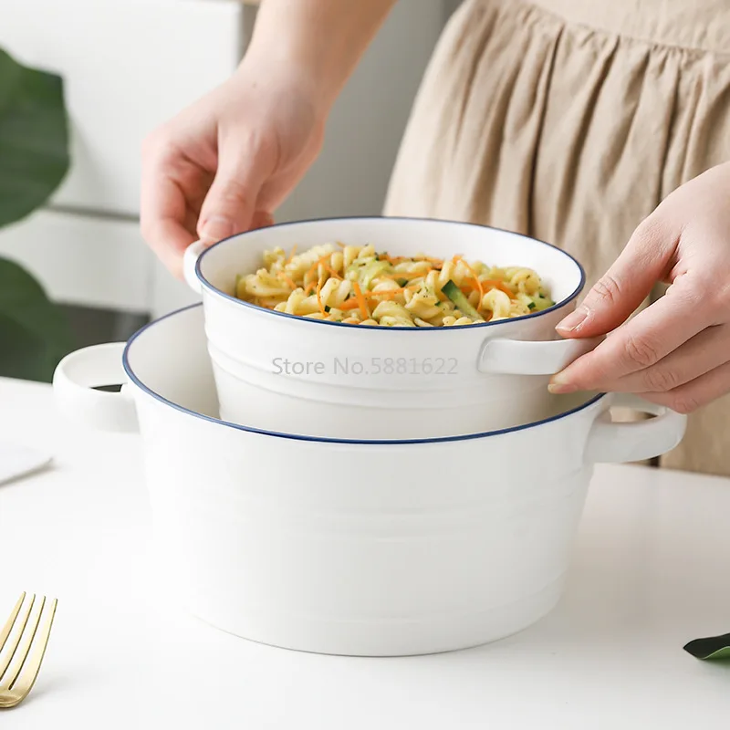 

Nordic Style Simple Ceramic Double Ear Bowl Salad Bowl Anti-scalding Hot Noodle Bowl Dessert Breakfast Oatmeal Bowl Tableware