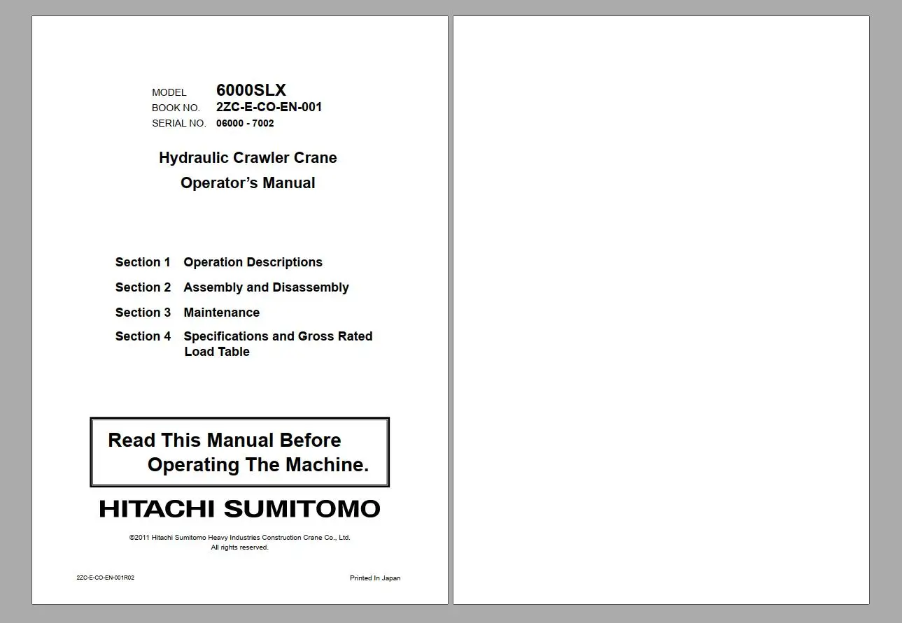 Гусеничный кран Hitachi Sumitomo 2 ГБ руководство по эксплуатации и | Автомобили
