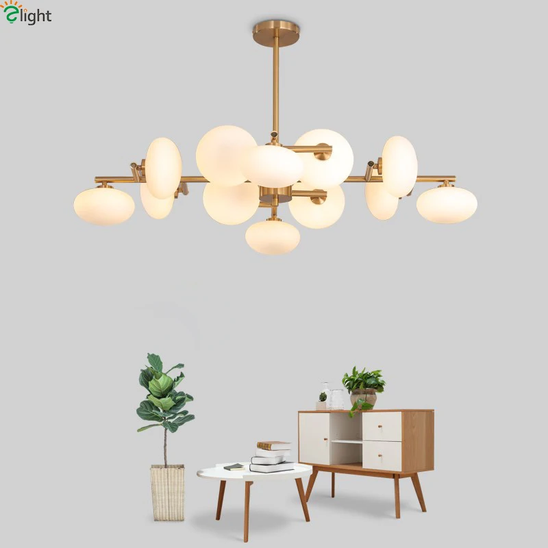 Современные светодиодные люстры со стеклянным шаром золотистые металлические