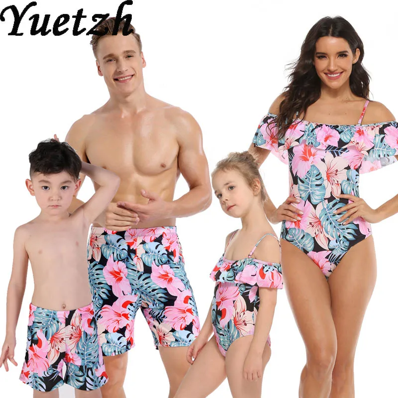 Одинаковые комплекты для семьи Купальный костюм девочек Цельный купальник