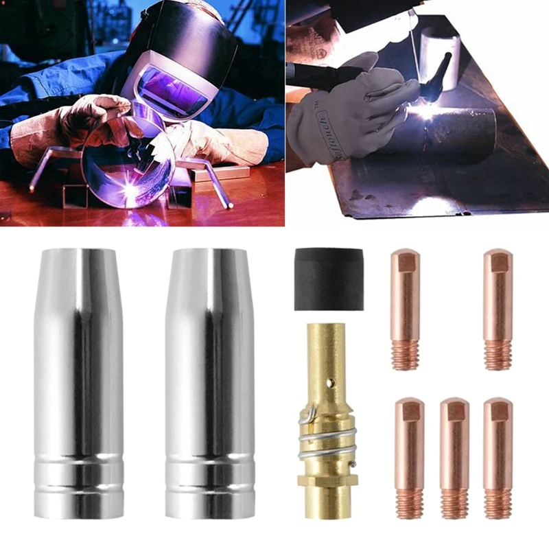 

D0AC 9Pcs/Set 15Ak Mig/Mag Welding Nozzle Contact Tips 0.8X25Mm M6 Gas Connector Holder Set Replacement AD068