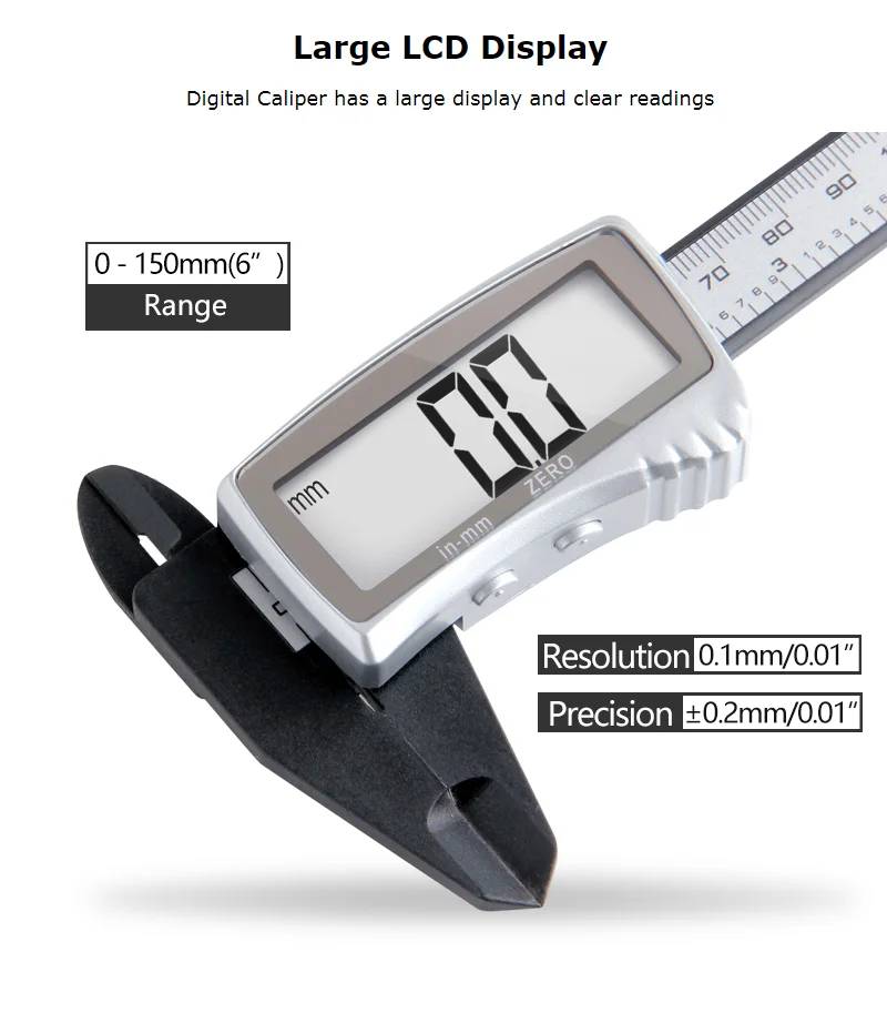 

Digital Caliper 150mm Electronic Digital Vernier Caliper Carbon Fiber Large LCD Screen Display Micrometer Metric/Inch Caliper Me