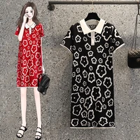 ehqaxin summer womens floral sleeve sweater dress fashion lapel short sleeve loose straight pullover loog dress l 4xl