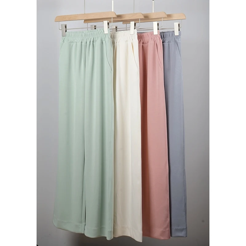 

Spring New Casual & Sports Comfortable Candy Color Show Thin Straight Long Trousers Elastic Waist All Match Wide Leg Pants