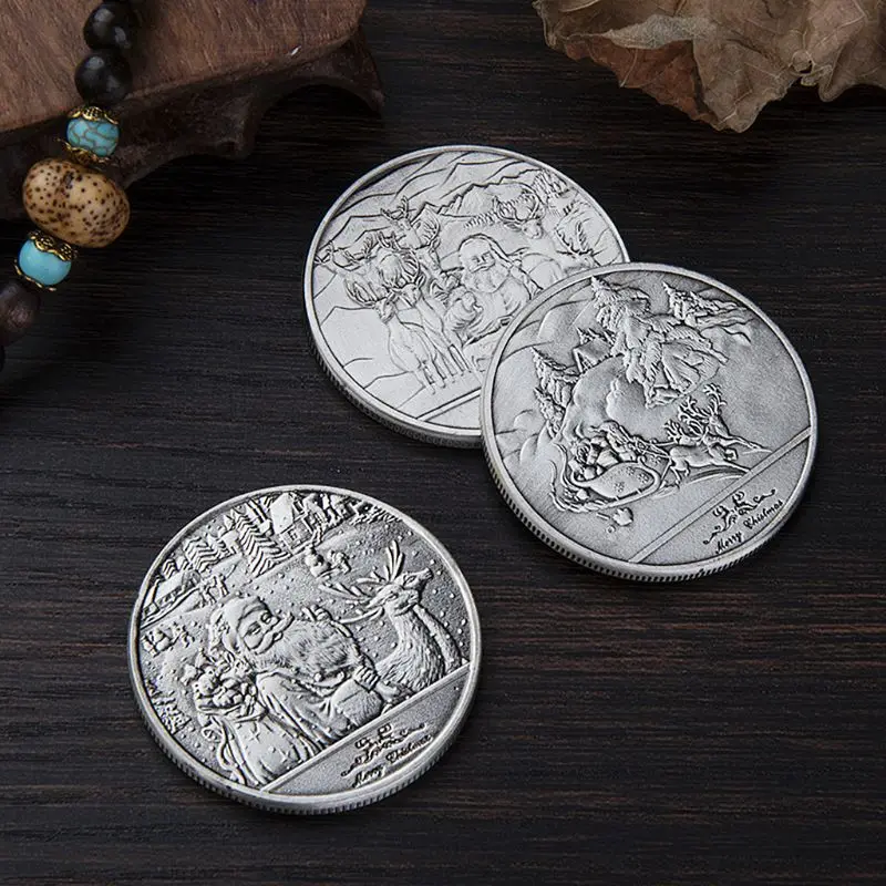 Ретро Веселый Рождественский Санта и олень коллекция монет сувенир вызов