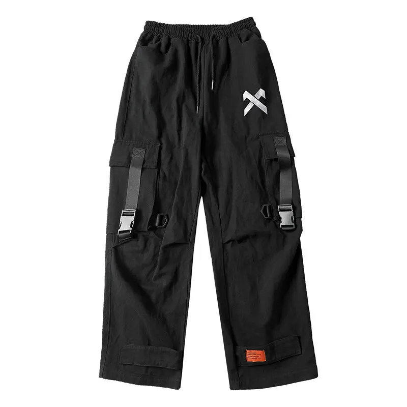 

Hip Hop Patchwork Pockets Ribbons Cargo Pants Men Techwear Streetwear Tactical Function Harajuku Joggers Velcro Pencil Trousers