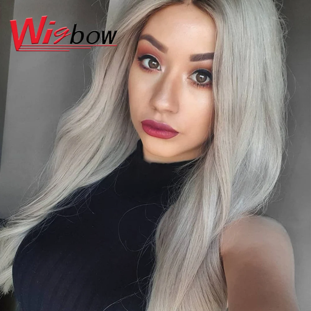 

Closure wig colored grey human hair wigs 4*4 brown lace brazilian hair wigs with bangs silky straight lace closure wig for women