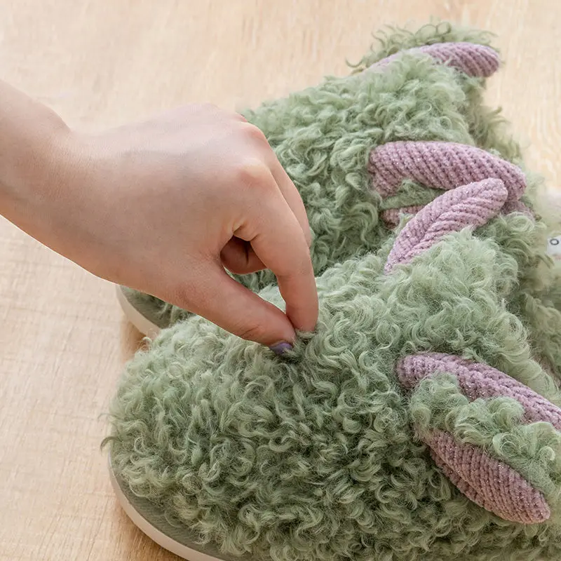 2021 Cute Deer Horns Furry Shoes for Women Men Cartoon Home Slippers Plush Warm Fluffy Slippers Maternity Slippers Flats